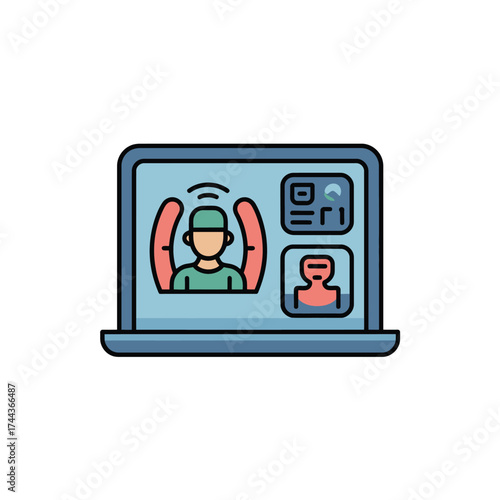 Online doctor appointment on laptop screen telemedicine and virtual healthcare services depicted in simple icon style