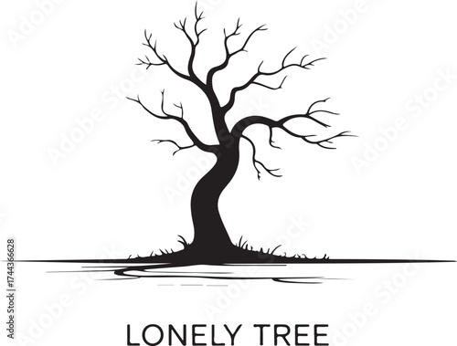 Tree silhouette with roots vector illustration in nature design
