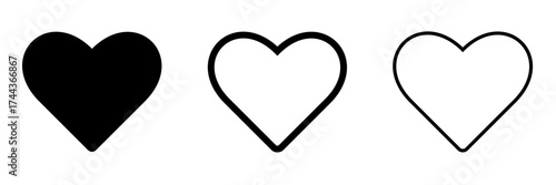 Heart icons. solid, bold outline, and thin line vector symbols of love