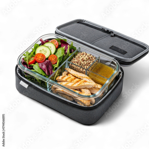 Wallpaper Mural Healthy lunch box with grilled chicken, quinoa, salad, and dressing, isolated on transparent background Torontodigital.ca