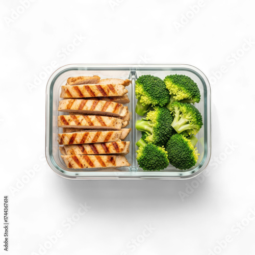 Wallpaper Mural Healthy meal prep container with grilled chicken breast slices and steamed broccoli florets, isolated on transparent background Torontodigital.ca