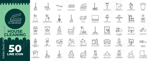 House Cleaning Line Editable Icons set. Vector illustration in modern thin line style of House Cleaning icons: house, cleaning, tool etc
