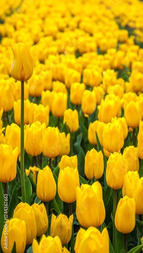 Bright yellow tulips in a field, full of color
