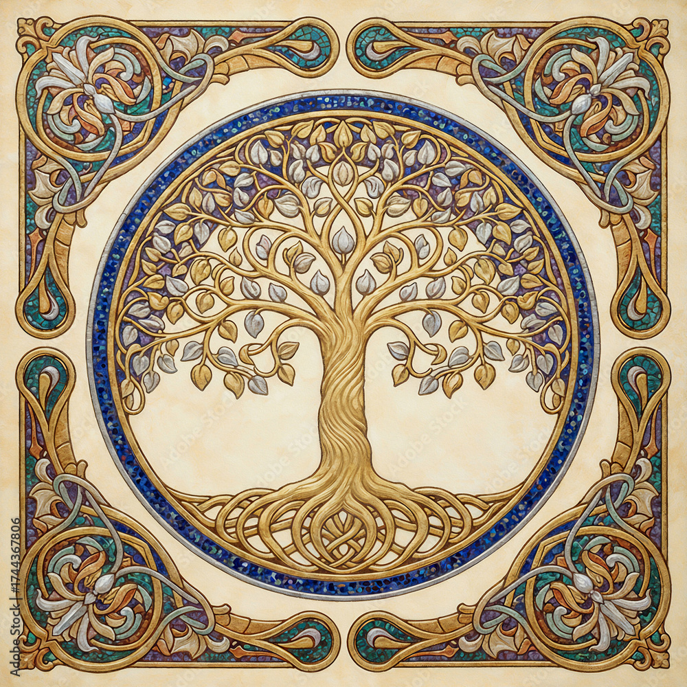 Obraz premium Decorative Tree of Life pattern in art nouveau style with ornate celtic details.