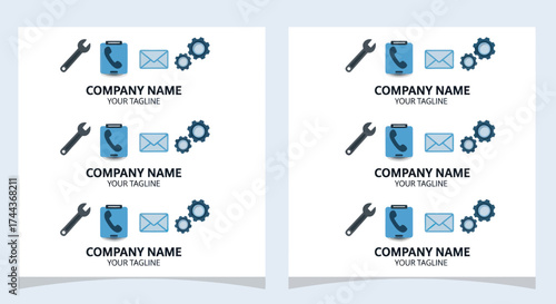 Business Service & Support Logo Template with Wrench, Phone, Mail, and Gear Icons for Company Branding and Technical Solutions, Flat Vector Elements, Vector Illustration, Simple Vector, Stylized