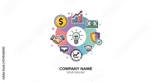 Business Agreement, Financial Success, and Communication Icons on White Background, Flat Vector Elements, Vector Illustration, Simple Vector, Stylized Vector Drawing, Vector Template, Clean Vector