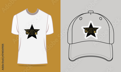 T shirt baseball cap with retro unity star graphic vector