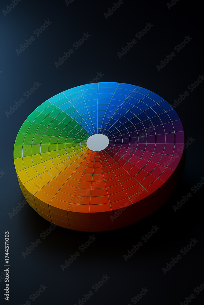 Obraz premium Three-dimensional color wheel floating on dark surface