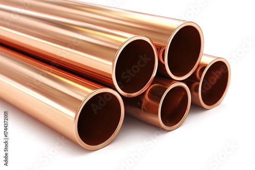 Copper pipes arranged neatly showcasing their shine and structure in a workshop setting