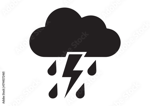 Cloud with lightning and rain icon, Cloud with lightning and rain solid vector design