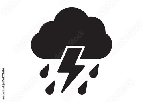 Cloud with lightning and rain icon, Cloud with lightning and rain solid vector design