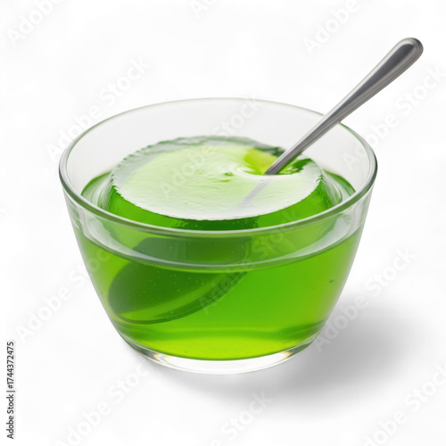 Wallpaper Mural A clear glass bowl filled with vibrant green jelly and a silver spoon, isolated on transparent background Torontodigital.ca