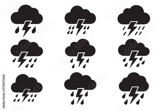 Cloud with lightning and rain icon, Cloud with lightning and rain solid vector design