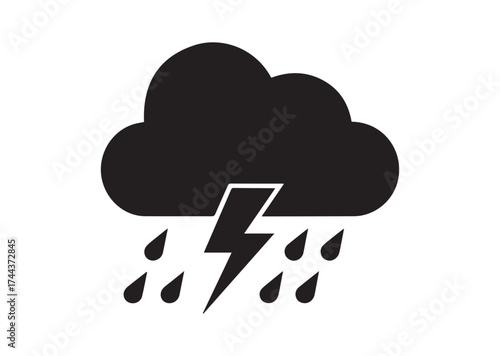 Cloud with lightning and rain icon, Cloud with lightning and rain solid vector design