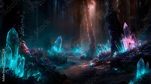 “Fantasy Crystal Forest – Magical Trees Made of Glass and Light”
