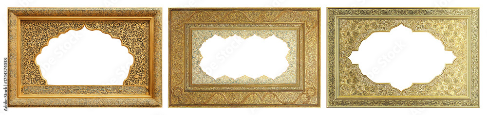 Obraz premium PNG Ornate golden decorative photo frames, element set on transparent background