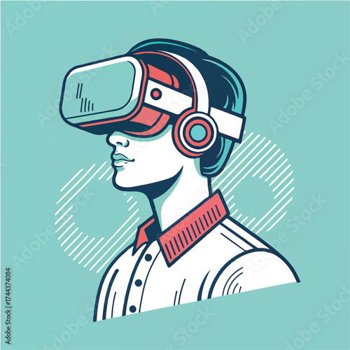 Man wearing virtual reality headset illustration