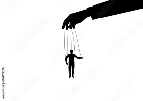 Black silhouette of a human puppet, controlled manually, without background