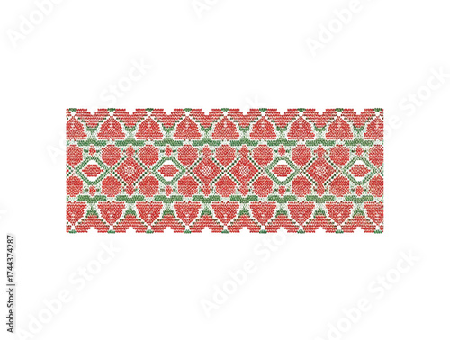 Modern digital geometric band in red and green and pure white background.