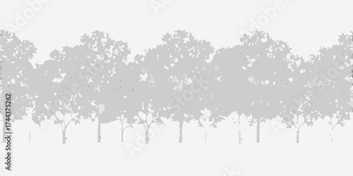 Monochromatic silhouette of a dense forest canopy against a white background