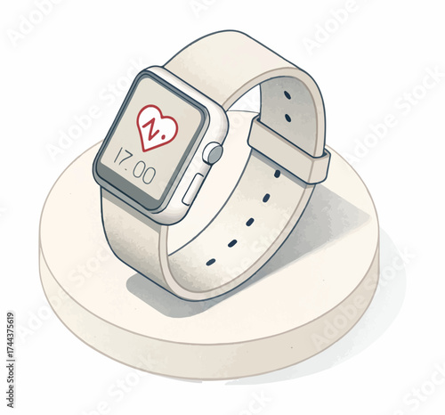 Digital smartwatch showing heart rate and time