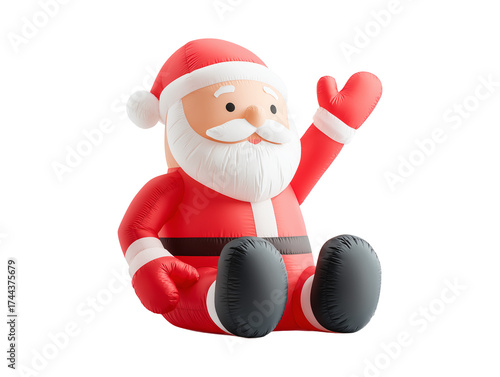 Inflatable Santa Claus 3D illustration waving isolated on transparent background