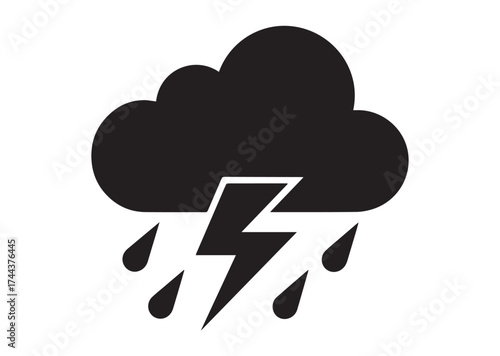 Cloud with lightning and rain icon, Cloud with lightning and rain solid vector design