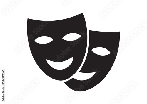 Theatrical masks icon, Theatrical masks solid vector design