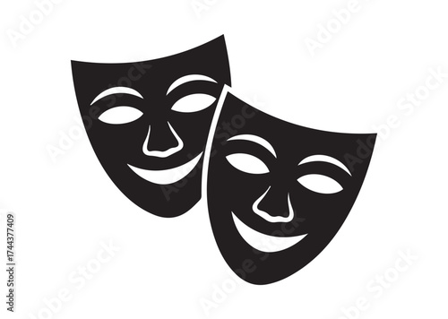 Theatrical masks icon, Theatrical masks solid vector design