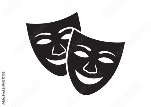 Theatrical masks icon, Theatrical masks solid vector design