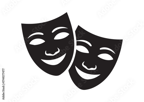 Theatrical masks icon, Theatrical masks solid vector design