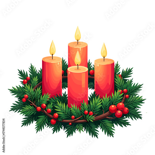 christmas decoration with candles and holly