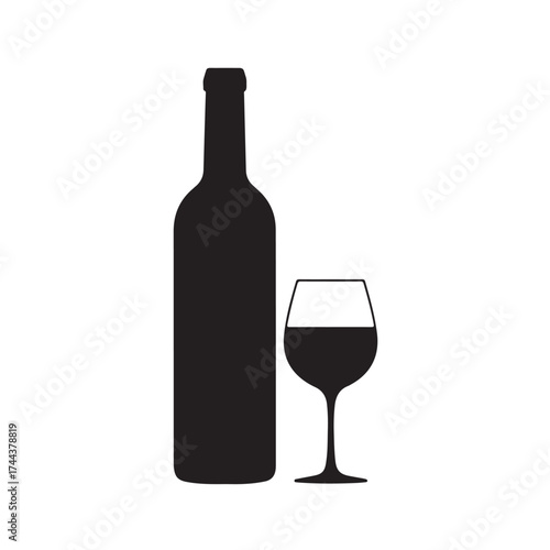 Elegant silhouette of a wine bottle and glass for beverage and celebration themes.
