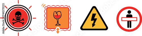 Danger, Hazard, and Warning Icon Set - Doodle Sketch Style