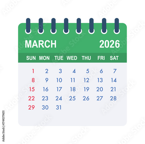 March 2026 calendar planning schedule icon managing dates