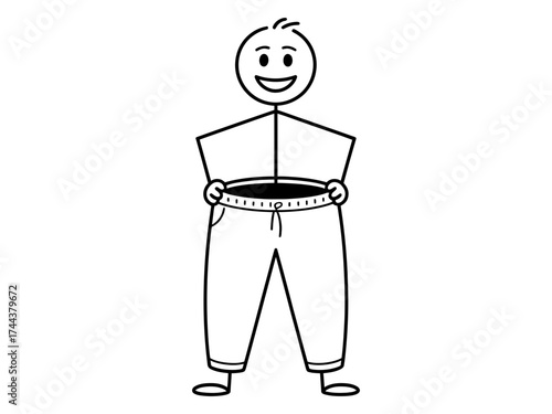 Vector art of cartoon stick man showing how he lost weight