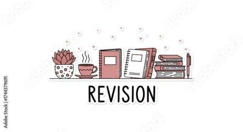 Time for revision with coffee and books, perfect for study sessions and academic success, get ready for exams with focus and determination
