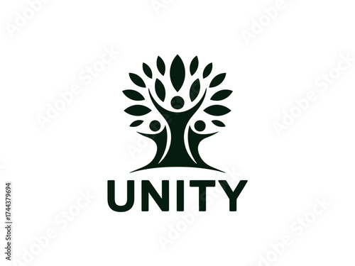 Vector art of unity tree logo with people holding hands, symbolizing community, cooperation
