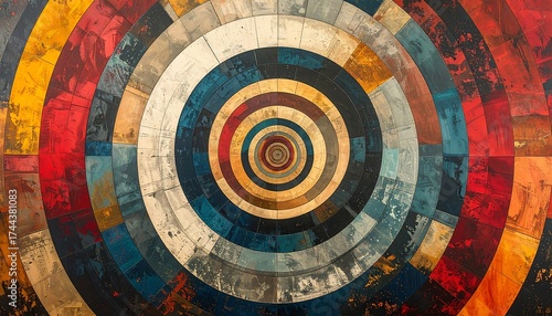 Concentric circles of vibrant colors in a detailed, layered design