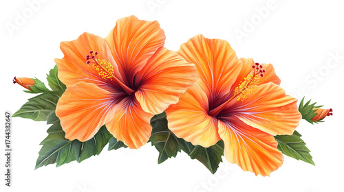 Wallpaper Mural Cluster of vibrant orange hibiscus flowers isolated on a transparent white background, clipping path Torontodigital.ca