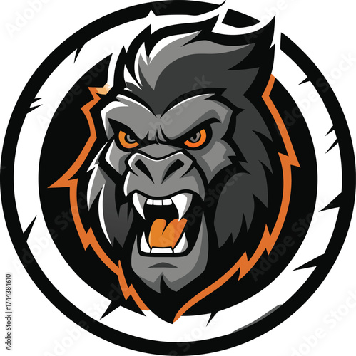 Fierce gorilla head logo with orange accents