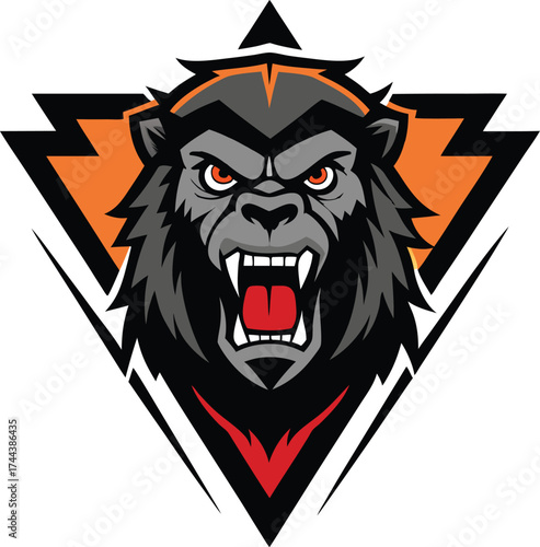 Fierce grizzly bear head emblem with sharp geometric design
