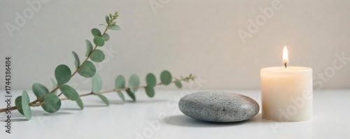 Wallpaper Mural Tranquil Minimalist Still Life Grey Stone, Dried Eucalyptus, and Candle Torontodigital.ca