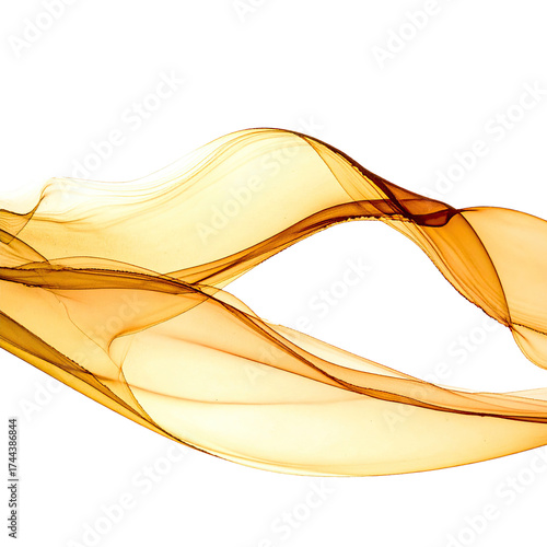 A swirling, abstract, gold-toned, flowing shape against a stark black background