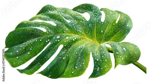 Wallpaper Mural Large green monstera leaf with water droplets on transparent background Torontodigital.ca