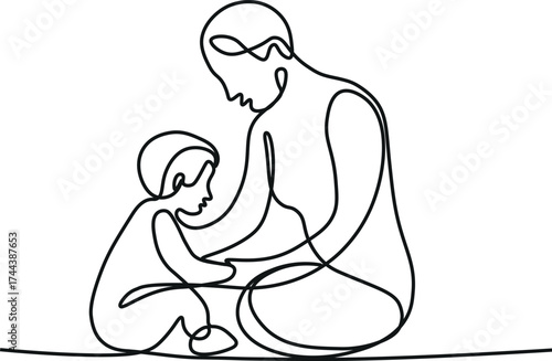 Mother and baby line art style vector illustration, mothers day celebration background