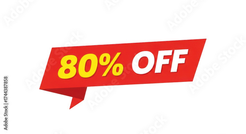 Red banner with eighty percent off isolated on transparent background
