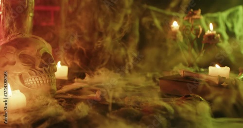 Spooky Halloween Decor with Skull and Candles