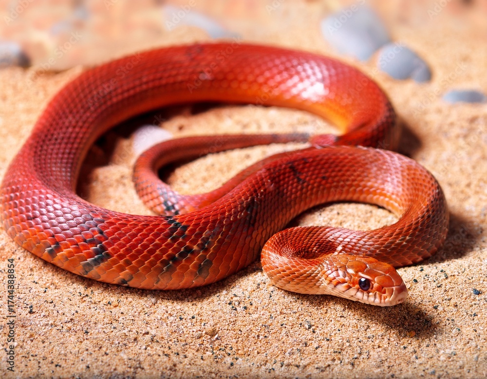 Fototapeta premium red racer snake head on desert sand and gravel