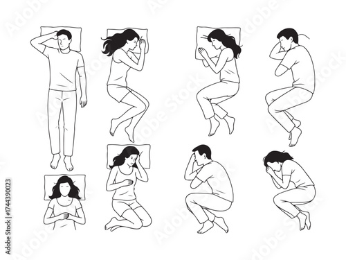 Human Resting and Sleeping Poses Outline Set